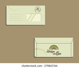 Brand identity template. Envelope. Front and back sides. With Green coffee logo design. Best for cafe, restaurant and other food business. Vector illustration