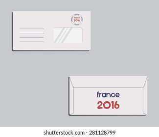 Brand identity template. Envelope. Front and back sides. France 2016 Football. The national colors of France. Isolated on bright background. Vector illustration