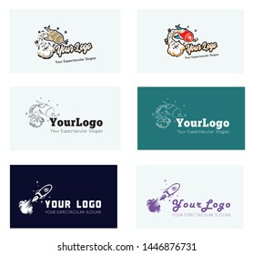 Brand identity template Rocket red vintage retro gold black green purple Typography boom stars space classic classical 50's style handwriting vector logo icon logotype branding old illustration comic