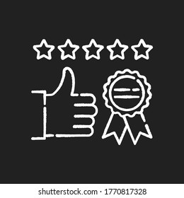 Brand image chalk white icon on black background. Client satisfaction level. Corporate identity. Quality product. Consumer feedback. Best selling label. Isolated vector chalkboard illustration