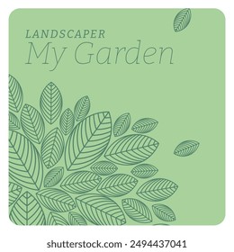 Brand image, logo for landscaper, garden designer, gardener, urban planner, nurseryman. Editable vector illustration, colors and texts, mock-up stationery, signs, truck wrapping