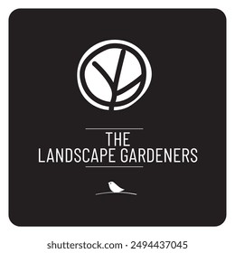 Brand image, logo for landscaper, garden designer, gardener, urban planner, nurseryman. Editable vector illustration, colors and texts, mock-up stationery, signs, truck wrapping