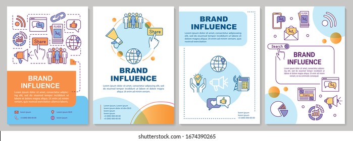 Plantilla de folleto sobre la influencia de la marca. Aumentar los consejos de credibilidad de la empresa. Volante, cuadernillo, hoja, diseño de portada con iconos lineales. Diseños vectoriales para revistas, informes anuales, carteles publicitarios