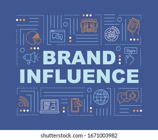 Brand influence and credibility word concepts banner. Company promotion methods. Infographics with linear icons on blue background. Isolated typography. Vector outline RGB color illustration