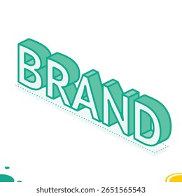 Marca. Palavra de contorno isométrica. Conceito de marketing, identidade comercial, logotipo, reputação, reconhecimento e construção de uma forte presença de marca. Ilustração vetorial.