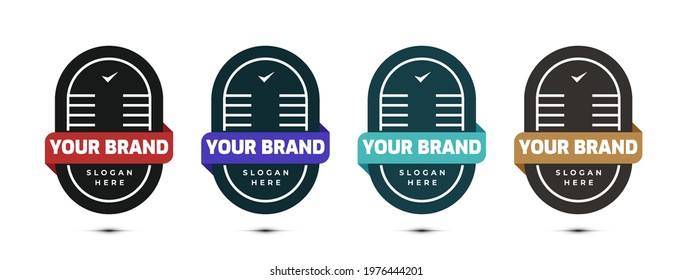 Brand logo badge template for company. Business event podcast logo design with slogan space. Vector illustration.