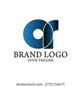 Design de logotipo de marca com formas de letras circulares azuis gradientes e texto de espaço reservado