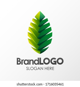 Logo-Vorlage für grünes Leaf-Logo, 3D-Form Low-Poly, geeignet für die visuelle Identität von Unternehmen. Vektorillustration EPS10