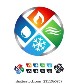 Logotipo de marca e icono para refrigeración por calor Equipo de fontanería eléctrica de HVAC y concepto de diseño de vectores de área local de servicio