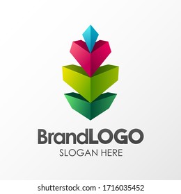 Plantilla De Hoja Con Logotipo De Marca, Forma 3D Bajo Polo, Adecuada Para La Identidad Visual De La Empresa. Vector EPS10
