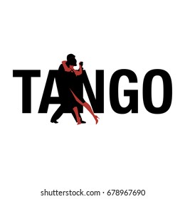 Brand logo. Letters tango. Silhouette of couple dancing tango.