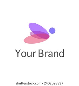 The brand logo is a simple icon in the shape of a butterfly. with colorful