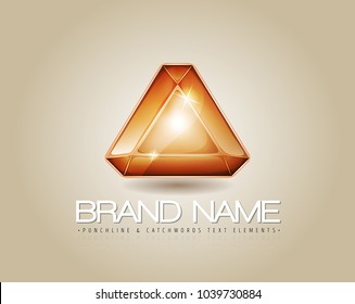 Brand Logo For Visual Identity/
Illustration of a glossy and bright gemstone logotype, with text element on elegant brown background, for company visual identity