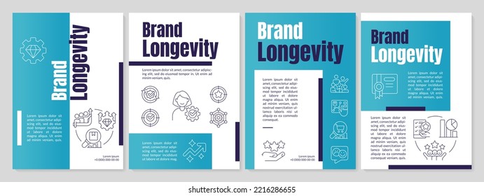 Brand longevity blue brochure template. Marketing strategy. Leaflet design with linear icons. Editable 4 vector layouts for presentation, annual reports. Anton, Lato-Regular fonts used