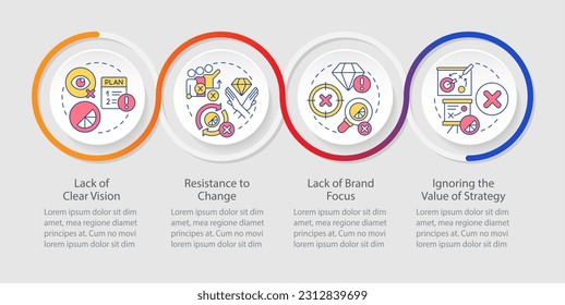 Brand longevity challenges loop infographic template. Marketing. Data visualization with 4 steps. Timeline info chart. Workflow layout with line icons. Myriad Pro-Regular font used