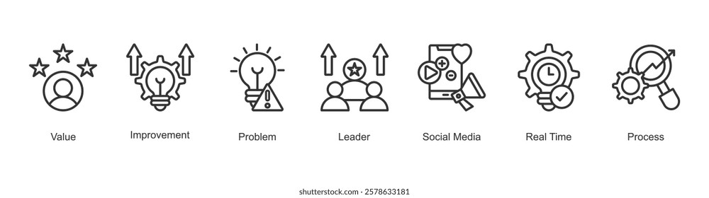 Brand Loyalty Icon Leader, Value, Improvement, Problem, Social Media, Real Time, Process