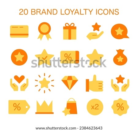 Brand Loyalty Icon Set. Encapsulating customer rewards, quality service, and exclusive benefits. Celebrating consumer engagement and repeat business. Flat vector illustration