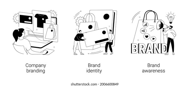 Brand Management Abstract Concept Vector Illustration Set. Company Branding, Brand Identity And Awareness, Visual Identity, Website And Social Media, Business Card, Logo Template Abstract Metaphor.