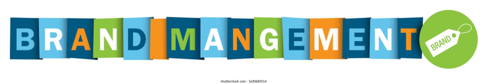 BRAND MANAGEMENT colorful vector typography with label symbol