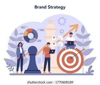 Brand Manager Concept. Marketing Specialist Create Unique Design Of A Company. Brand Recognition As A Part Of Business Strategy. Isolated Flat Illustration