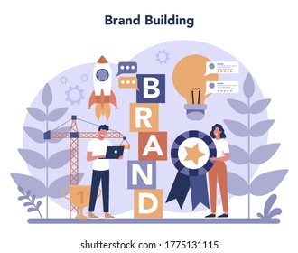 Brand manager concept. Marketing specialist create unique design of a company. Brand recognition as a part of business strategy. Isolated flat illustration