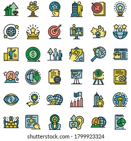 Brand manager icons set. Outline set of Brand manager vector icons thin line color flat on white