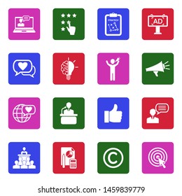 Brand Manager Icons. White Flat Design In Square. Vector Illustration.