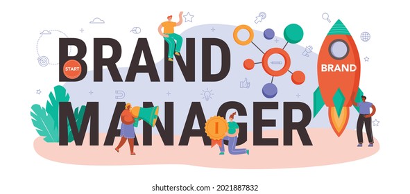 Brand manager typographic header. Manager developing unique design of a company. Brand recognition as a marketing strategy and promotion technology. Isolated flat illustration