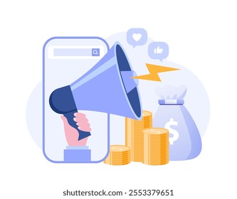 Brand marketing strategy, budget, business startup, teamwork, shop, marketplace, online business, flat design illustration vector banner and background