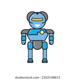 
Brand mascot robot character friendly. Funny cartoon humanizes humorous and smile. Cartoon symbol business assistant, vector illustration isolated
