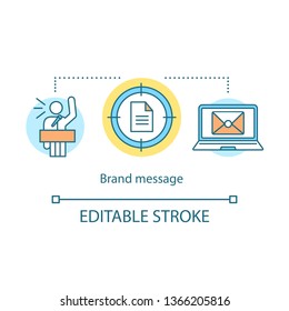 Brand message concept icon. Corporate image. Branding idea thin line illustration. Brand key messages. Company brand management and attributes. Vector isolated outline drawing. Editable stroke