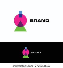 Brand multicolor figure primitives logotype. Flat geometric creative circle rectangle triangle logo.