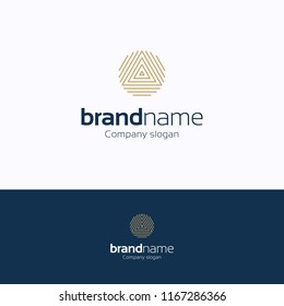 Brand name logo logo. Fingerprints gold blue logotype. Symmetry grid template