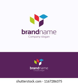 Brand name logo. Leaf multicolor logotype. Rhombus multicolor template