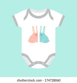 Brand new born baby clothes for boys and girls - in vector with rabbits