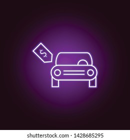 brand new car dollar tag outline icon in neon style. Elements of car repair illustration in neon style icon. Signs and symbols can be used for web, logo, mobile app, UI, UX