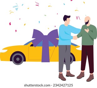 Brand New Car Presented by the CEO to Top Performer concept vector icon design, Awards and incentives symbol Employee benefits and engagement sign Recognition and Appreciation scene stock illustration