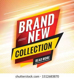 Brand new collection. Promotional concept template for banner, website, poster. Special offer tag. Vector illustration with abstract colorful background