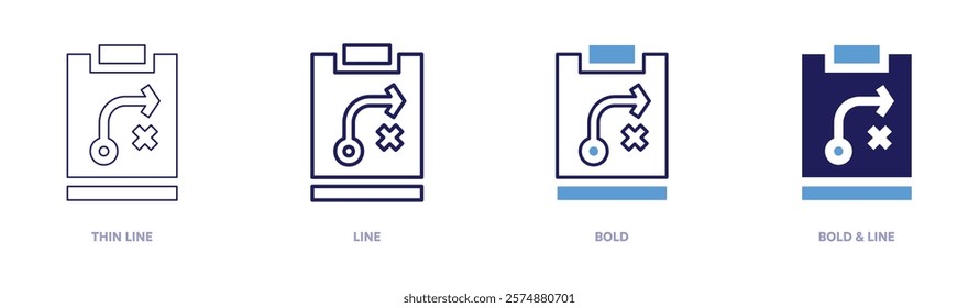 Brand objectives icon in 4 different styles. Thin Line, Line, Bold, and Bold Line. Duotone style. Editable stroke.