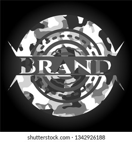Brand on grey camouflage pattern