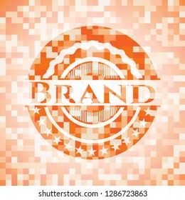 Brand orange tile background illustration. Square geometric mosaic seamless pattern with emblem inside.
