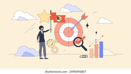 Brande Positionierungsanalyse im Marketing des Konzepts der Kleinpersonen-Neubrutalität. Effektive Geschäftsentwicklung mit präziser Werbung oder Vektorillustration der Marktforschung. Zielgerichtete Verkäufe für den Fortschritt