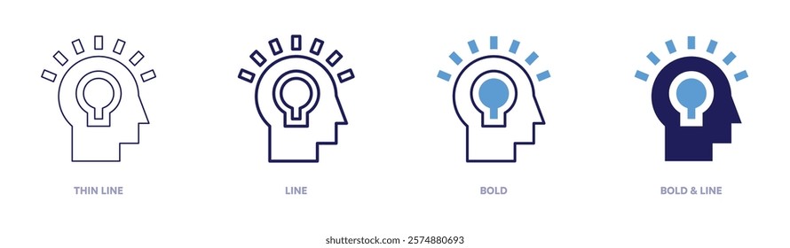 Brand positioning icon in 4 different styles. Thin Line, Line, Bold, and Bold Line. Duotone style. Editable stroke.