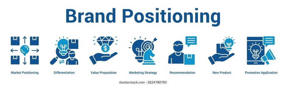 Brand Positioning web banner icon vector illustration concept for business with icon of Market Positioning, Differentiation, Value Proposition, Marketing Strategy, Recommendation, New Product,.