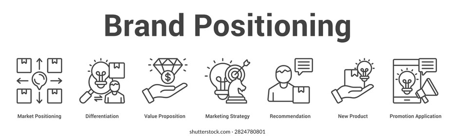 Brand Positioning web banner icon vector illustration concept for business with icon of Market Positioning, Differentiation, Value Proposition, Marketing Strategy, Recommendation, New Product,.