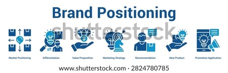 Brand Positioning web banner icon vector illustration concept for business with icon of Market Positioning, Differentiation, Value Proposition, Marketing Strategy, Recommendation, New Product,.