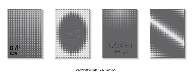 Brand Poster Set. Wave White And Grey  Flyer. Black Dots Pattern. Business Cover. Summer Circles With Modern Art. Linear Shapes For Brand Folder. Greyscale Brand Poster