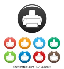 Brand printer icons set 9 color vector isolated on white for any design