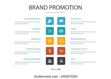 brand promotion Infographic 10 option concept.strategy, marketing, personal brand, advertising icons