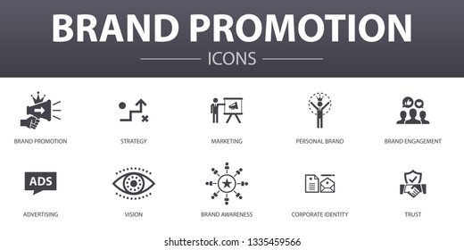 brand promotion simple concept icons set. Contains such icons as strategy, marketing, personal brand, advertising and more, can be used for web, logo, UI/UX